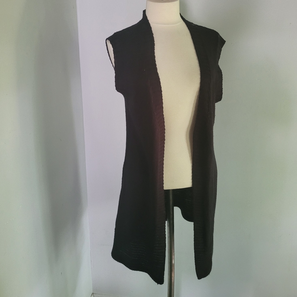 Emotions Women's Black Sleeveless Open-Front Sweater Size M